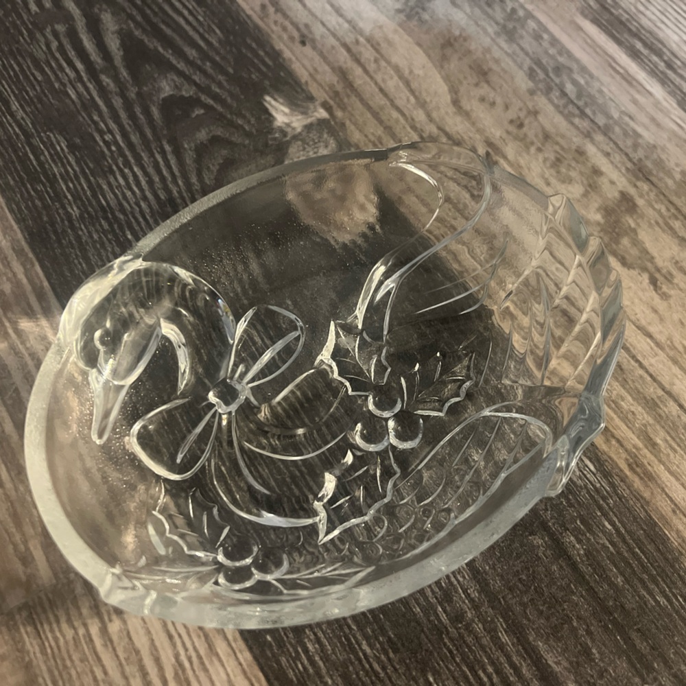 Clear Glass Holiday Goose Bowl/Tray